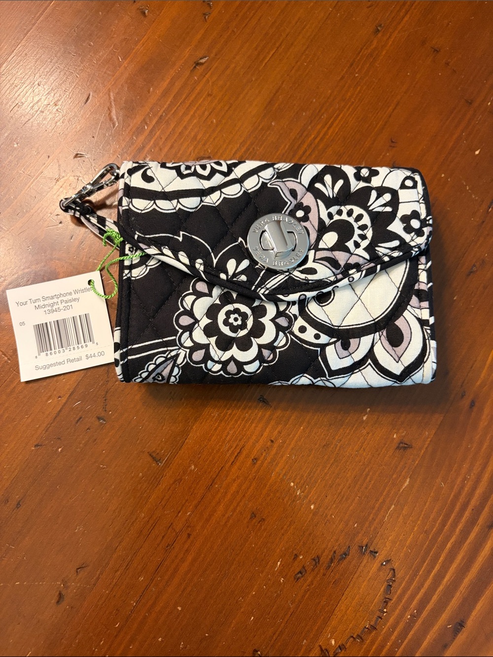 Vera Bradley Black & White Quilted Floral Turn-Lock Wristlet
